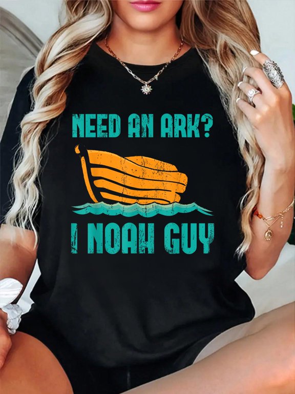 Funny Jesus Christ Devotee Gift Noah Bible Verse Prayer T-Shirt Women's Graphic Tee Casual Tops