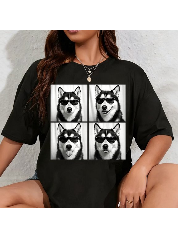 100% Cotton Funny Siberian Husky Lover Cute Huskies Dog Photo Booth T-Shirt