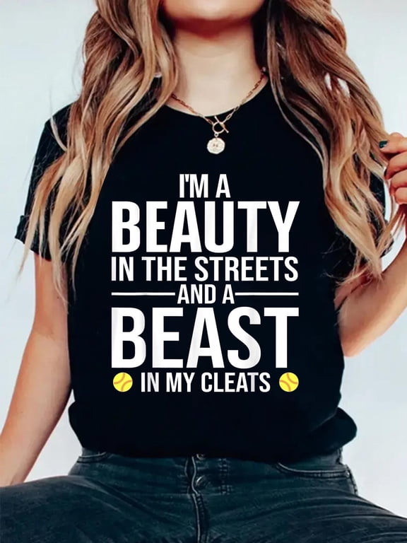 Funny Softball Design for Women Girls Softball Team Player T-Shirt Women's Graphic Tee Casual Tops