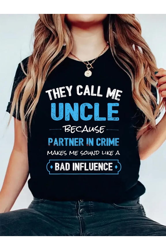 100% Cotton Funny Uncle Shirt, Uncle Partner in Crime from Niece Nephew T-Shirt Women's Graphic Tee Casual Tops