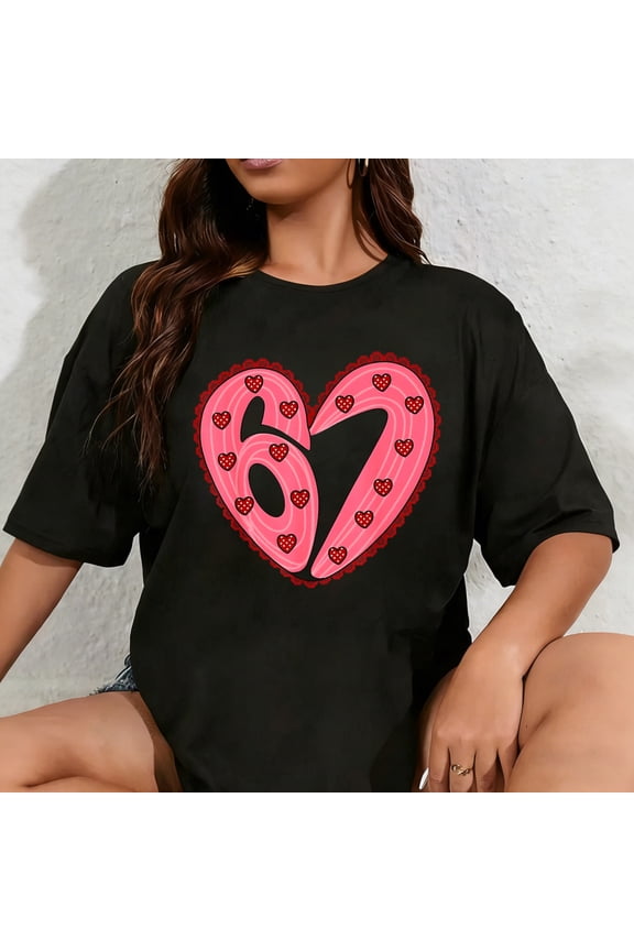 100% Cotton Funny Valentine Six Seven 6 7 Heart Meme Men Women Kid T-Shirt
