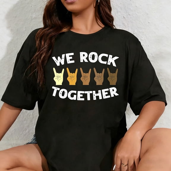 100% Cotton Funny We Rock Together Rocker Skeleton Hand T-Shirt