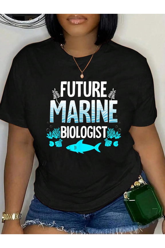 Future Marine Biologist Gift for Kids Teens Funny Biology T-Shirt Women's Graphic Tee Casual Tops