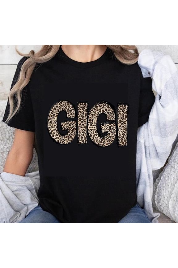 100% Cotton GIGI Leopard Print Women's T-Shirt Casual Fashion Black Tee Shirt for Grandmother Gift Mom Style