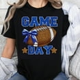 thumbnail image 1 of 100% Cotton Game Day Football Bow T-Shirt, Cute Glitter Football Tee for Women, Sports Lover Gift Shirt, Weekend Outfit, Casual Graphic Top, 1 of 5