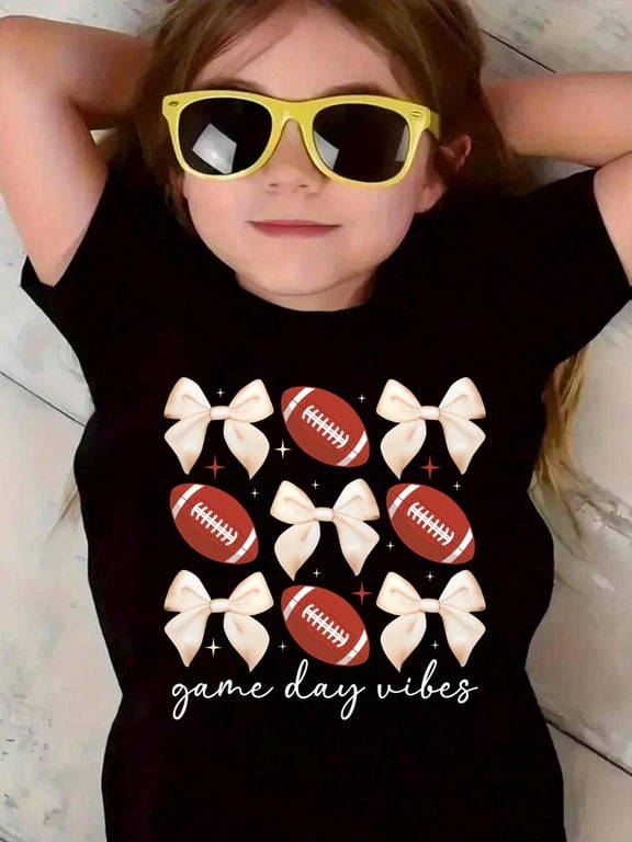 100% Cotton Game Day Vibes Football Game Day Football Coquette Kid T-Shirt Graphic T-shirts for boys and girls