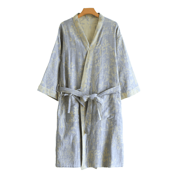 100% Cotton Gauze Couple Bathrobe Double-Layer Kimono Robe for Men and Women, Lightweight Absorbent Home Sleepwear