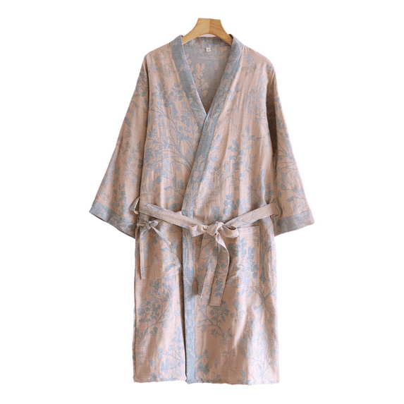 100% Cotton Gauze Couple Bathrobe Double-Layer Kimono Robe for Men and Women, Lightweight Absorbent Home Sleepwear