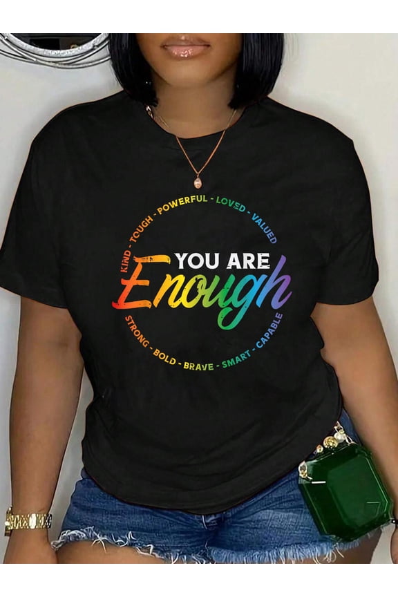 100% Cotton Gay You are Enough Rainbow Pride Flag Ally LGBTQ Men Women T-Shirt Women's Graphic Tee Casual Tops