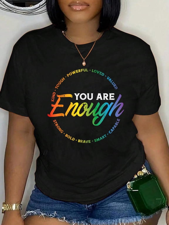 Cotton Gay You are Enough Rainbow Pride Flag Ally LGBTQ Men Women T-Shirt Women's Graphic Tee Casual Tops