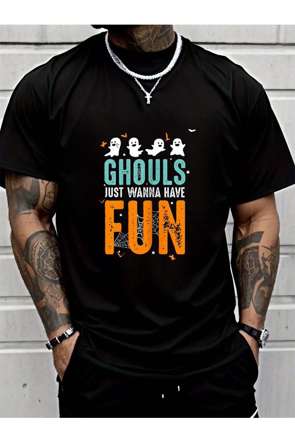 100% Cotton Ghouls Just Wanna Have Fun Funny Ghost Halloween Costume T-Shirt Street Hip-Hop Style Men's T-Shirt