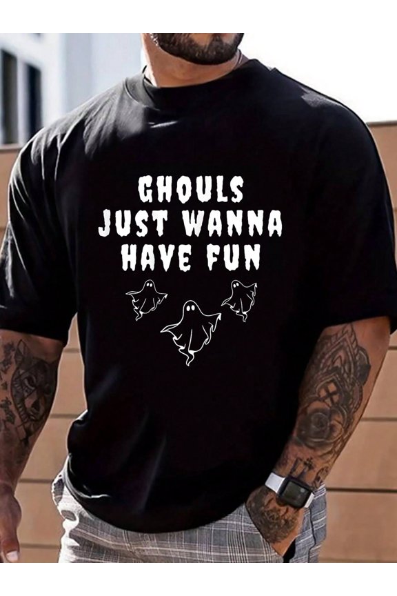 100% Cotton Ghouls Just Wanna Have Fun Funny Halloween T-Shirt Street Hip-Hop Style Men's T-Shirt