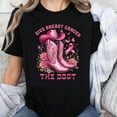 thumbnail image 1 of 100% Cotton Give Breast Cancer The Boot Pink Cowboy Boots Women's T-Shirt Breast Cancer Awareness Shirt Pink Ribbon Floral Design, 1 of 5