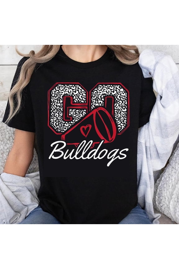 100% Cotton Go Bulldogs Football Fan Shirt Leopard Print Design Team Spirit T-Shirt for Women and Girls