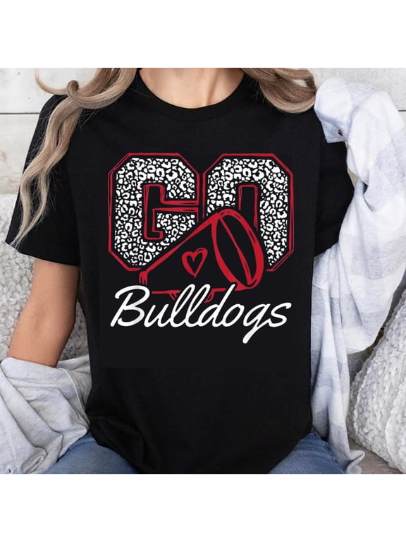 100% Cotton Go Bulldogs Football Fan Shirt Leopard Print Design Team Spirit T-Shirt for Women and Girls