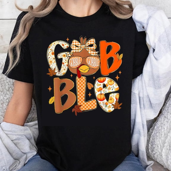 100% Cotton Gobble Gobble Turkey Thanksgiving Day Funny T-Shirt Women Autumn Fall Festival Casual Graphic Tee Shirt
