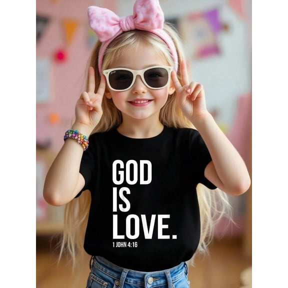 100% Cotton God Is Love Bible Scripture Verse Christian Kid T-Shirt Graphic T-shirts for boys and girls