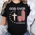 thumbnail image 1 of 100% Cotton God Over Government USA Flag Cross Christian Patriotic T-Shirt for Men Women American Flag Design Religious Statement Shirt, 1 of 5
