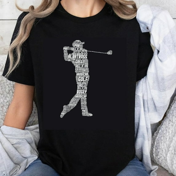 100% Cotton Golf Words Silhouette Design Print T-Shirt