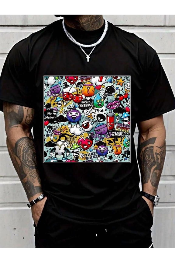 100% Cotton Graffiti Art Abstract Spray Painting Street Art Urban T-Shirt Fashionable Summer Men's T-Shirt