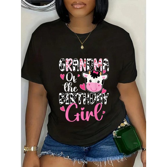 100% Cotton Grandma Of The Birthday Dairy Cow Girl Farm Family Party T-Shirt