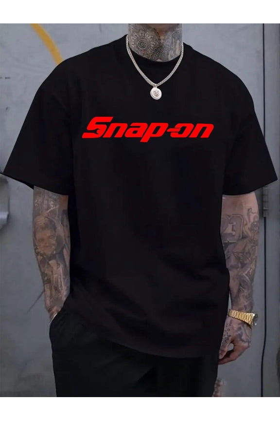100% Cotton Graphic T-Shirt - Snap-on Logo, Dual-Sided Print, Round Neck Short Sleeve, Comfortable & Versatile Street Fashion Style, Casual Streetwear Sexneutral Clothing