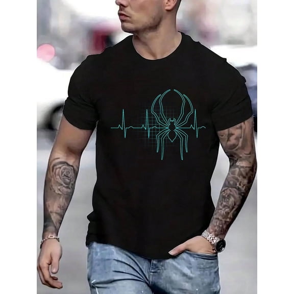 100 Cotton Graphic Tees Arachnid Cobweb Tarantula Halloween Gift Heartbeat Spider T-Shirt Crew Neck Short Sleeve T-Shirt, Casual Print Graphic Cotton Tees Men Tops