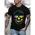 thumbnail image 1 of 100 Cotton Graphic Tees Colorful Melting Skull Art Graphic Halloween Tee T-Shirt Crew Neck Short Sleeve T-Shirt, Casual Print Graphic Cotton Tees Men Tops, 1 of 7
