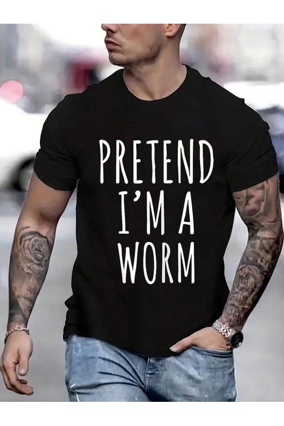 100 Cotton Graphic Tees Pretend I'A Worm Simple Easy Halloween Costume T-Shirt Crew Neck Short Sleeve T-Shirt, Casual Print Graphic Cotton Tees Men Tops