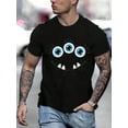 thumbnail image 1 of 100 Cotton Graphic Tees Three Eyed Face Cute Spooky Halloween Eyeballs T-Shirt Crew Neck Short Sleeve T-Shirt, Casual Print Graphic Cotton Tees Men Tops, 1 of 7