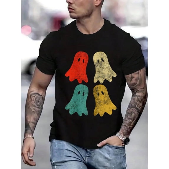 100 Cotton Graphic Tees Trick Or Treat Gummy Worms Matching Halloween Colorful Tees T-Shirt Crew Neck Short Sleeve T-Shirt, Casual Print Graphic Cotton Tees Men Tops