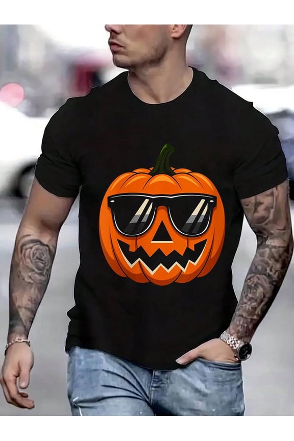 100 Cotton Graphic Tees Women Mens Cool Jack-O'-With - Halloween Vibes O-Neck T-Shirt Crew Neck Short Sleeve T-Shirt, Casual Print Graphic Cotton Tees Men Tops