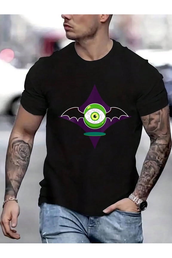 100 Cotton Graphic Tees Women Mens Halloween Floating Eye Eyeball Funny Bat Creepy O-Neck T-Shirt Crew Neck Short Sleeve T-Shirt, Casual Print Graphic Cotton Tees Men Tops