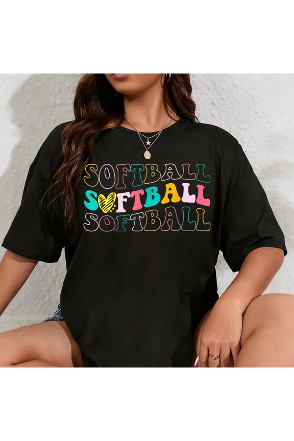 100% Cotton Groovy Love Heart Softball Player Funny Softball Baseball T-Shirt