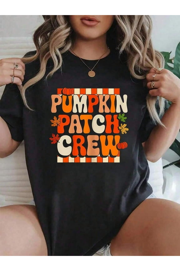 100% Cotton Groovy Pumpkin Patch Crew Pumpkin Patch Crew Fall Halloween T-Shirt Summer Tees Women