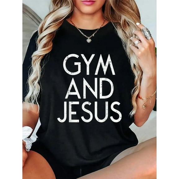 100% Cotton Gym And Jesus Christian Workout Fitness Exercise Women Men T-Shirt