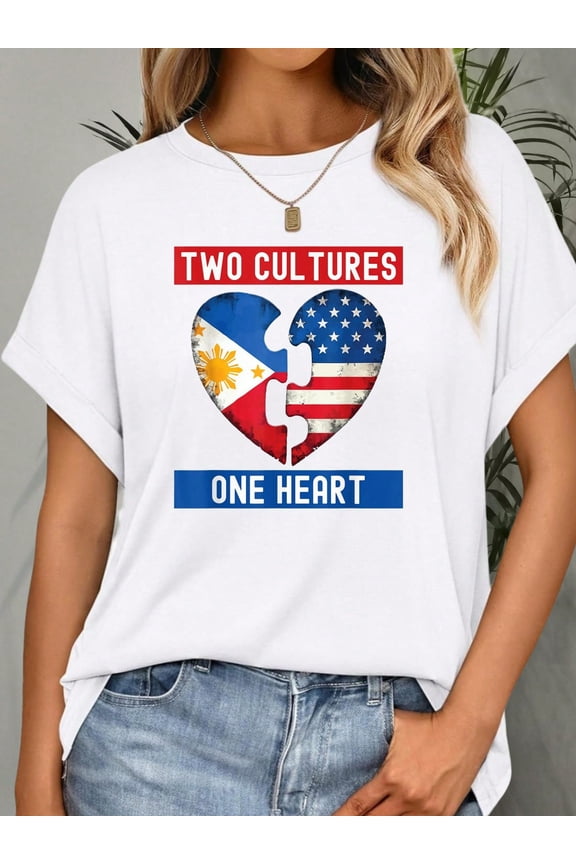 100% Cotton Half Filipino Half American USA Flag Filipino American T-Shirt Summer Tees Women