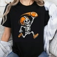 thumbnail image 1 of 100% Cotton Halloween Football Skeleton T-Shirt for Women Men Funny Sport Design Orange Helmet Football Player Graphic Tee Shirt, 1 of 5