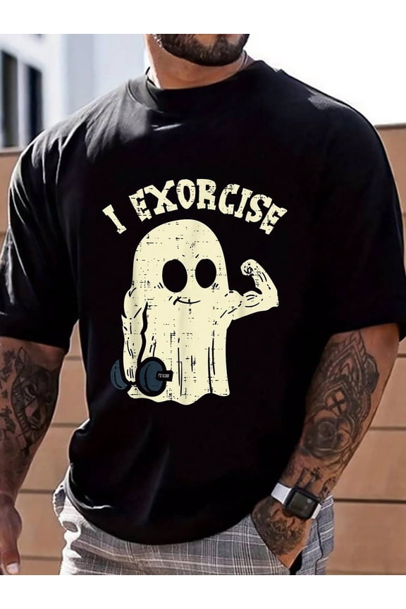 100% Cotton Halloween Gym Ghost I Exorcise Fun Workout Costume Men Women T-Shirt Men's Summer Fashion Short-Sleeved Shirts