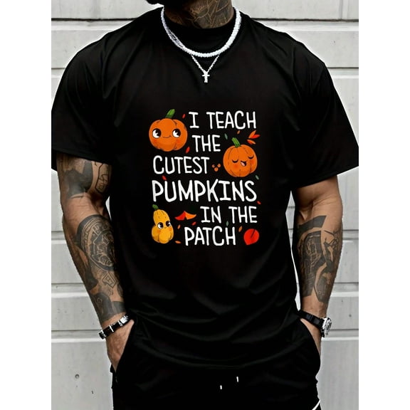 100% Cotton Halloween Teacher Costume Pumpkin Patch Kindergarten T-Shirt Street Hip-Hop Style Men's T-Shirt