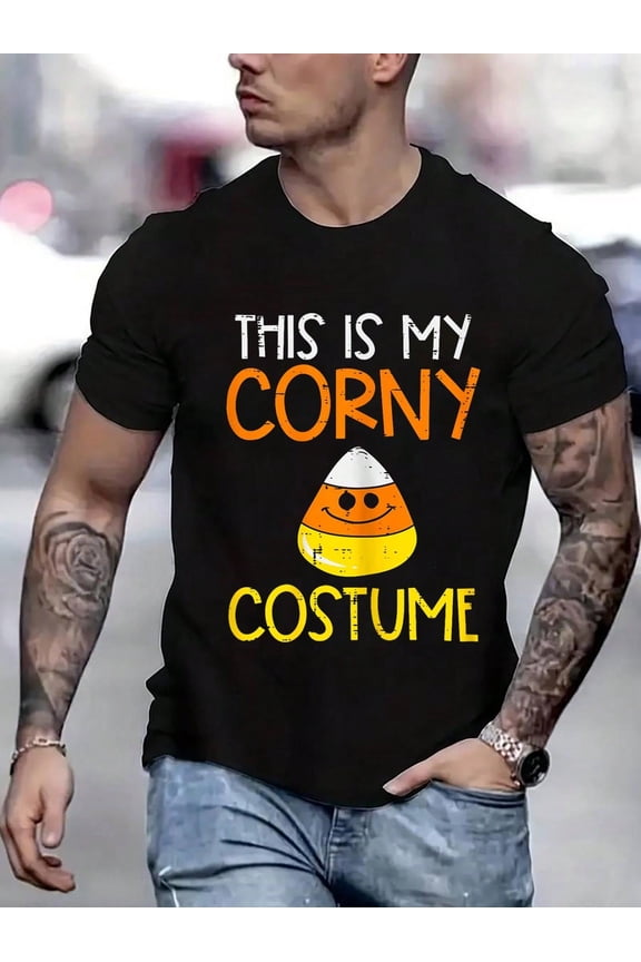100% Cotton Halloween This My Corny Costume Candy Corn Men T-Shirt Street Hip-Hop Style Men's T-Shirt