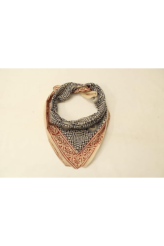 100% Cotton Hand Block Print Bandana for Men & Women | Soft Lightweight Headscarf, Neck Wrap, Face Cover, Hair Accessory