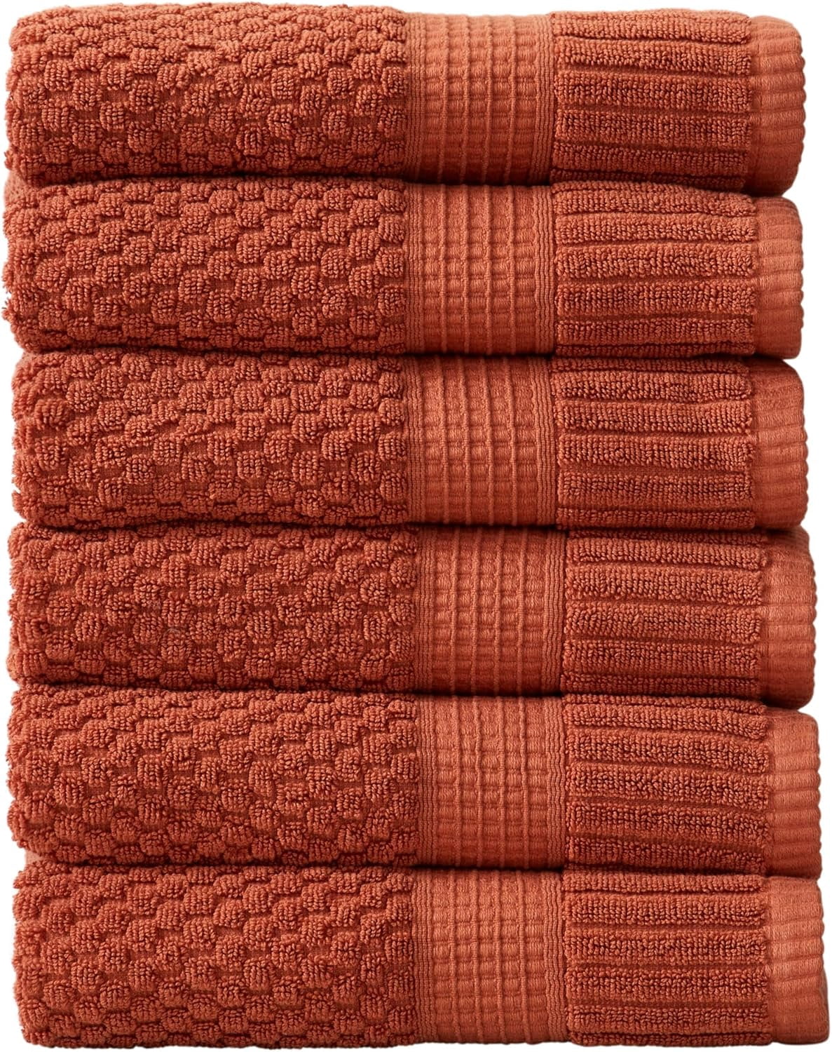 100% Cotton Hand Towel 6 Pack Hand Towel Set | Super Soft & Absorbent Quick-Dry Hand Towels 16" x 28" |Textured and Durable Cotton | Trinity Collection (6 Pack Hand Towel, Clay)