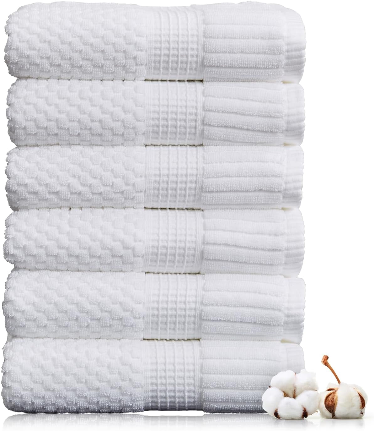 100% Cotton Hand Towel 6 Pack | Super Soft & Absorbent Quick-Dry Hand Towels 16" x 28" |Textured and Durable Cotton | Trinity Collection (6 Pack Hand Towel, Bright White)