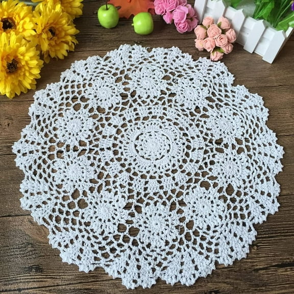 100% Cotton Handmade Crochet Round Doilies Lace Doily Tablecloth Doilies Lace Placemats,White,15 Inch