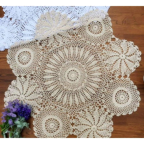 100% Cotton Handmade Crochet Round Tablecloth Doilies Lace Table Covers