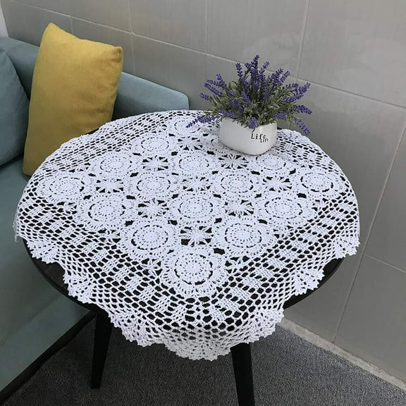 100% Cotton Handmade Crochet Square Tablecloth Doilies Lace Table Covers,White, 19 Inch