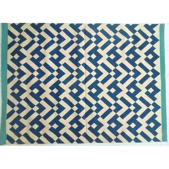 100% Cotton Hanwoven Rug Blue & Natural, Carpet for living room, Cotton Rug for living room