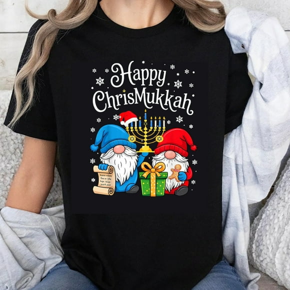 100% Cotton Happy ChrisMukkah Christmas Hanukkah Gnomes Holiday Funny T-Shirt For Men Women Unisex Christmas Gift Shirt
