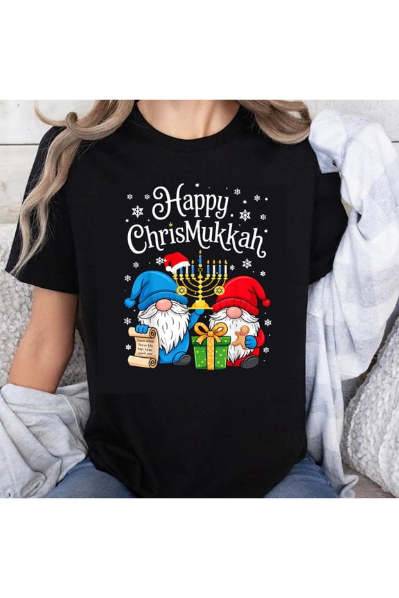 100% Cotton Happy ChrisMukkah Christmas Hanukkah Gnomes Holiday Funny T-Shirt For Men Women Unisex Christmas Gift Shirt